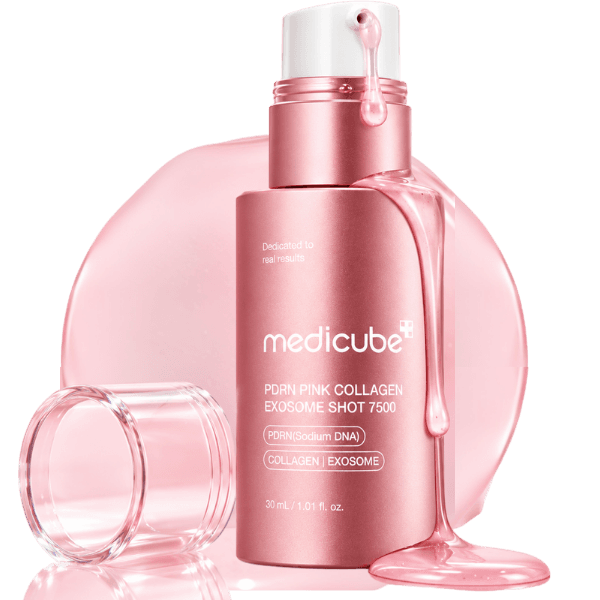 Sérum Facial Antirrugas Medicube PDRN Pink Collagen Exosome Shot 7500 de 30ml, com PDRN, colágeno e exossomos.