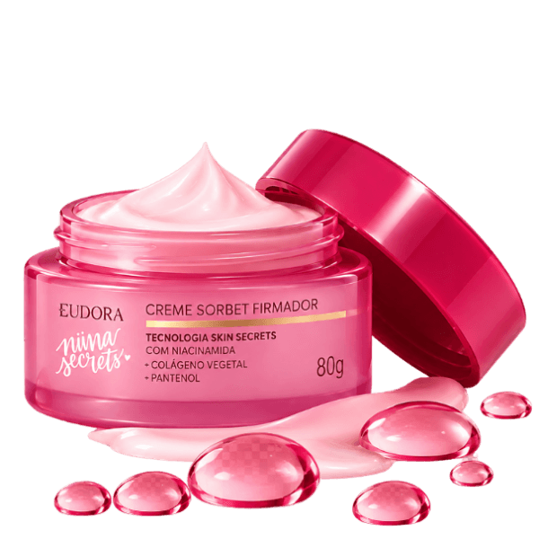 Creme Sorbet Firmador Facial Eudora Niina Secrets 80 g com niacinamida, colágeno vegetal e pantenol para cuidados com rugas.