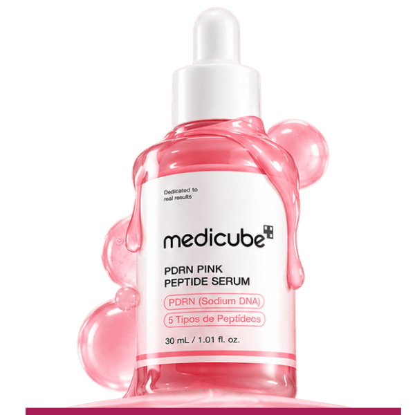 Sérum facial regenerador Medicube PDRN Pink Peptide Serum 30ml, com PDRN e cinco tipos de peptídeos para cuidados com rugas.