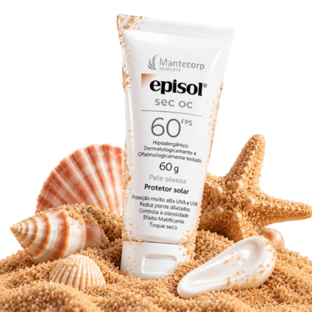 Protetor Solar Facial para Pele Oleosa Episol FPS 60 na areia